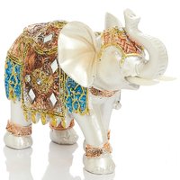 Escultura Elefante Indiano Decorativo Bela Flor em Cerâmica - 11683
