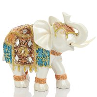 Escultura Elefante Indiano Decorativo Bela Flor em Gesso, Colorido - 11685