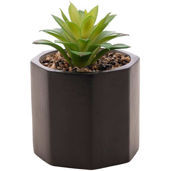 Cachepot com Suculenta Wolff Geométrico, Cimento, Preto - 61569