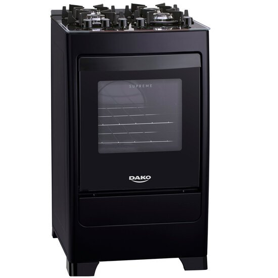 Fogão a Gás de Piso 4 Bocas Dako Supreme Glass, Mesa de Vidro, Preto