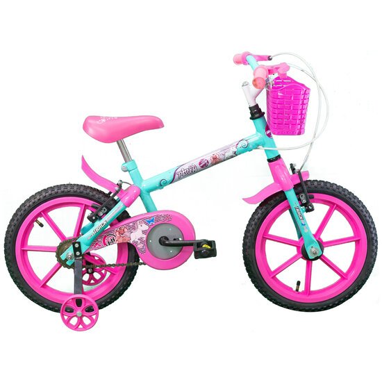 Bicicleta Infantil Track Bikes Pinky, Aro 16, Rodinhas Laterais, Azul e Rosa