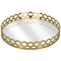 Bandeja Jolitex Luxo Belga Redonda, Metal, com Espelho, Dourada