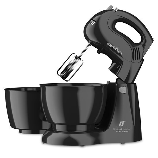 Batedeira Britânia Perola com 2 Tigelas, 4 Velocidades + Turbo, 500W, Preta